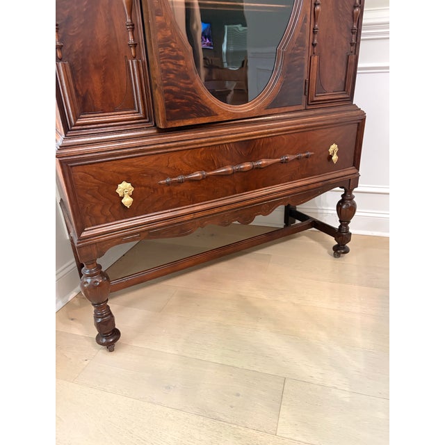 1920s Jacobean Antique 1920s Walnut China Cabinet For Sale - Image 5 of 8
