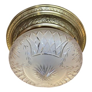 Vintage Frosted Glass & Bronze Flush Mount For Sale