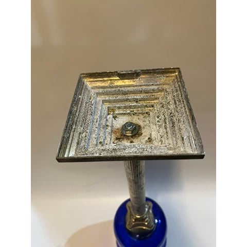Blue Glass Column Tall Hurricane For Sale - Image 11 of 11