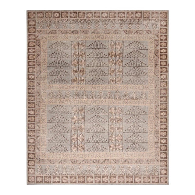 Rug & Kilim’s Pyramid Rug in Taupe and Blue, 5x8 For Sale