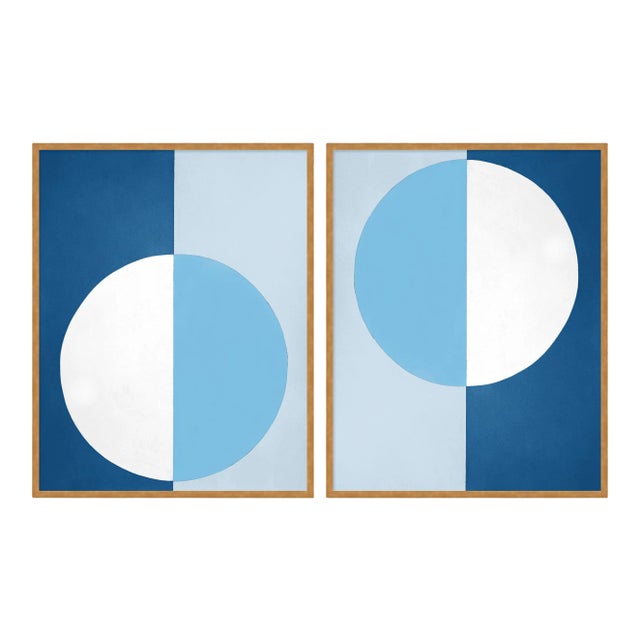 Blue & White Forever Diptych by Stephanie Henderson in Gold Frame, Small Art Print For Sale