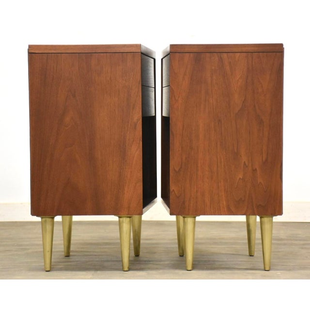 Mid-Century Modern 1960s Refinished Walnut and Brass Nightstands - a Pair For Sale - Image 3 of 9