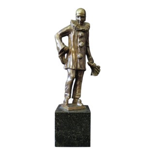 Vintage Bronze Sculpture in Clown Costume For Sale