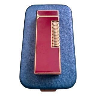 Rare Vintage Dunhill Gold Plated Red Marble Lacquer Lighter Original Sky Case For Sale