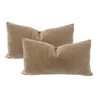 Plush Tan Camel Down Filled Lumbar Mohair Pillows - A Pair For Sale