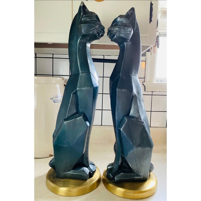 1960s Pair of Mid Century Cubist Cats on Brass Base For Sale - Image 5 of 11