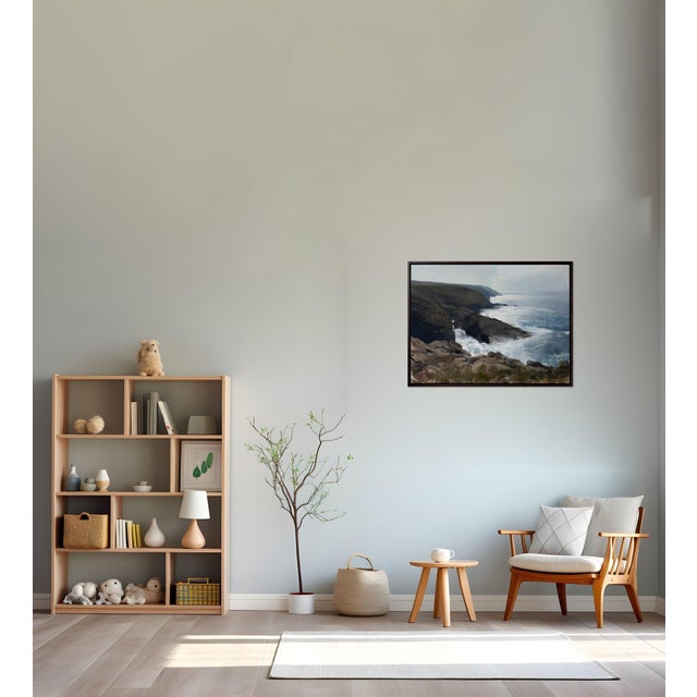 Contemporary Contemporary A Distant Haze by Jon Doran | Oil on Panel Sea Cliffs Above Breaking Surf For Sale - Image 3 of 12