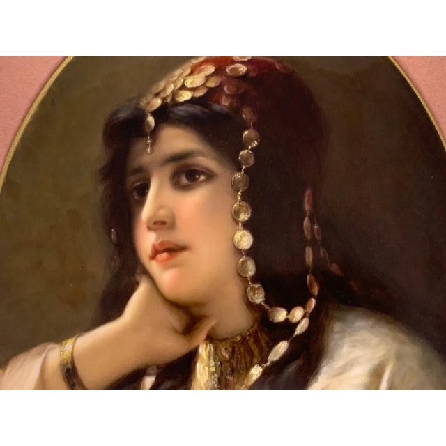 KPM Quality Antique Portrait Painting on Porcelain Plaque of Gypsy Woman for your consideration. The framed portrait...