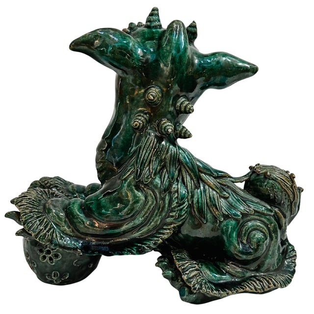 Large Vintage Chinese Green Glazed Pottery Kylin Chinese Dragons - a Pair For Sale - Image 14 of 17