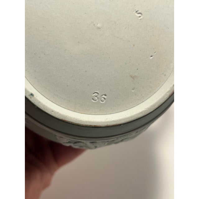 Ceramic Vintage Wedgwood England Jasperware Pitcher Jug Sage Green Neoclassical Relief For Sale - Image 7 of 9