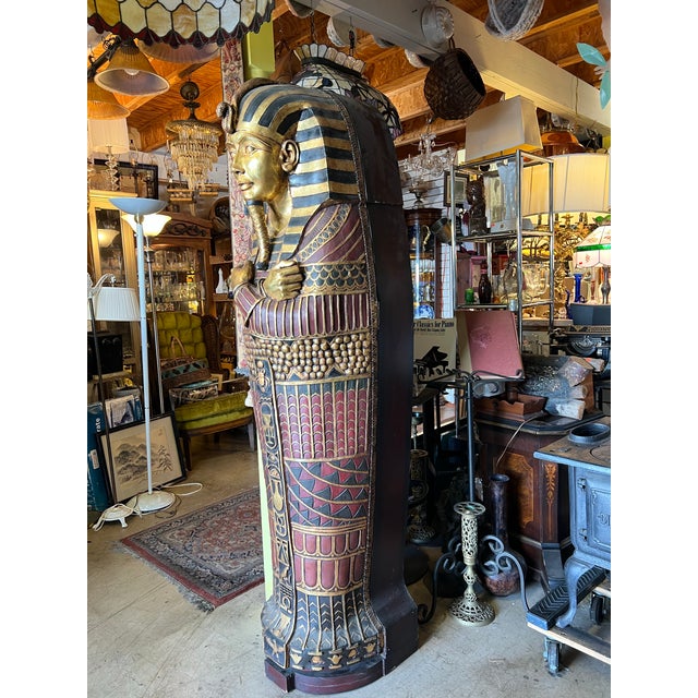 Vintage Life Size Sarcophagus Cabinet 76” Egyptian Pharaoh King Tut For Sale - Image 4 of 11