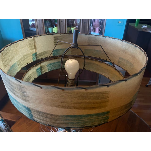 Mid 20th Century Table Lamps Pair With Fiberglass Shades, Turquoise and Gold, Excellent Vintage MCM Condition! For Sale - Image 4 of 15