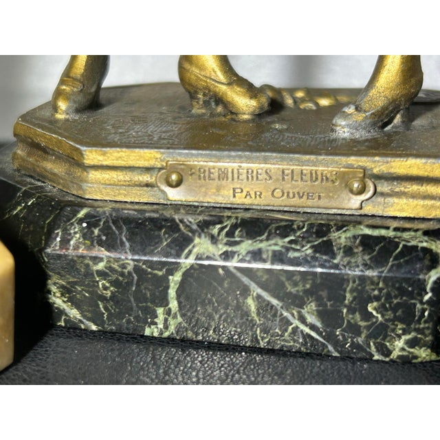 Antique 19th C. French Spelter Statues "Premieres Fleurs" by Ernest Rancoulet - Pair For Sale - Image 9 of 11
