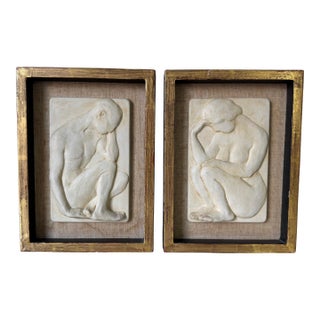 1964 Vintage Limited Edition Figural Plaster Relief Wall Art Panels – Set of 2 For Sale