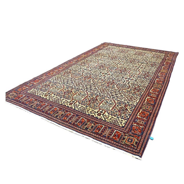 1920s Antique Persian Joshagan 7X10 Red, Navy & Ivory Handmade Area Rug #1140490 For Sale - Image 5 of 9
