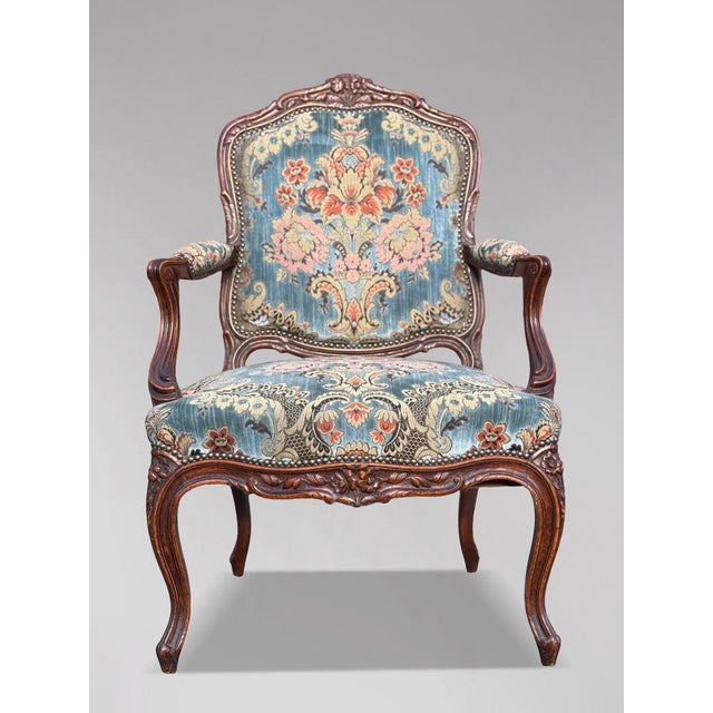 19th Century Louis XV French Fauteuil Armchairs, 1860s, Set of 4 For Sale - Image 3 of 15