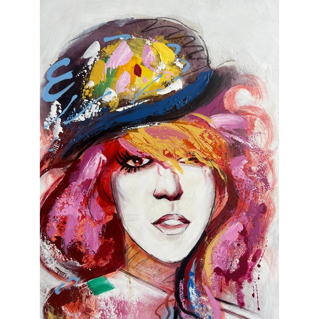 Vintage Postmodern Style 1980s Canvas Oil Painting Wall Art Signed Women Portrait For Sale In Palm Springs - Image 6 of 8
