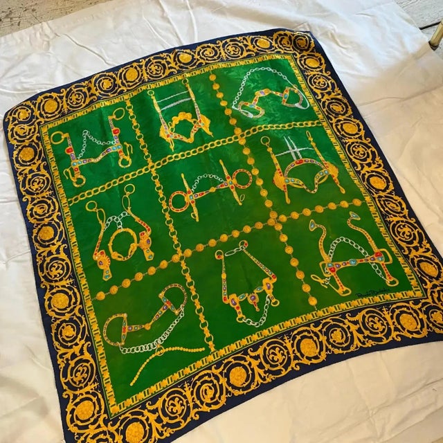 1980s Vintage Silk Color Italian Scarf Foulard by Renato Balestra For Sale - Image 6 of 11