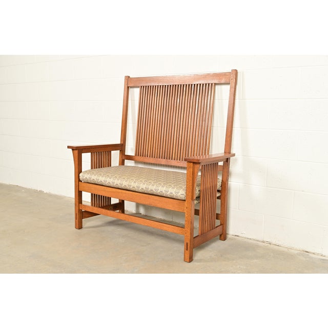 Mission Stickley Mission Oak Arts & Crafts Spindle Bench or Settee For Sale - Image 3 of 18