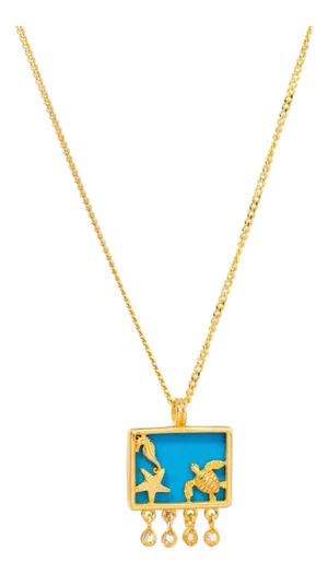 Starfish Ocean Spirit Animal Turquoise & Gold Pendant Chain Necklace