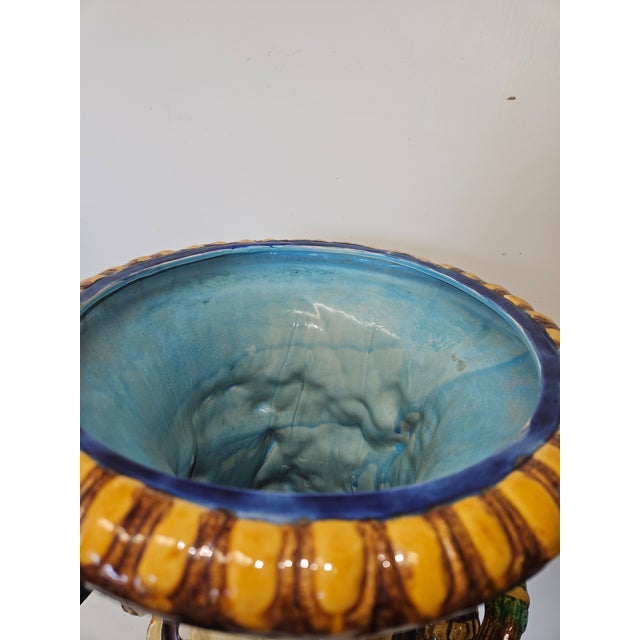 Mid 19th Century Monumental Size English Majolica Classical Handled Urn Attributed to Minton For Sale - Image 5 of 8