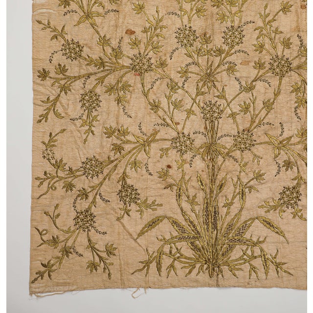 Vintage Embroidered Botanical Textile Panel With Metallic Thread For Sale - Image 12 of 14