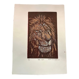 Contemporary Original Wood Block Print “The Lion” Signed For Sale
