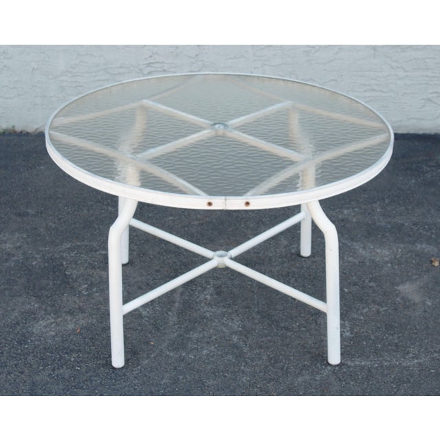 Vintage Aluminum and Glass Round Patio Table Chairish