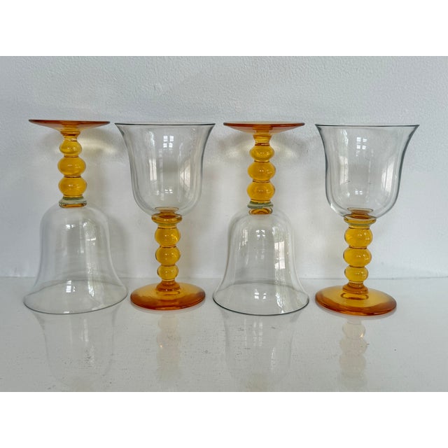 Mid 20th Century Vintage Amber Yellow Stemmed Wine or Water Goblets, Set of 4 For Sale - Image 5 of 6