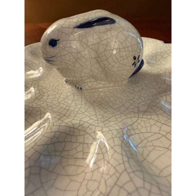 Arts & Crafts Vintage Potting Shed Dedham Bunny Deviled Egg Platter 8.5" - Crackle Glaze For Sale - Image 3 of 9