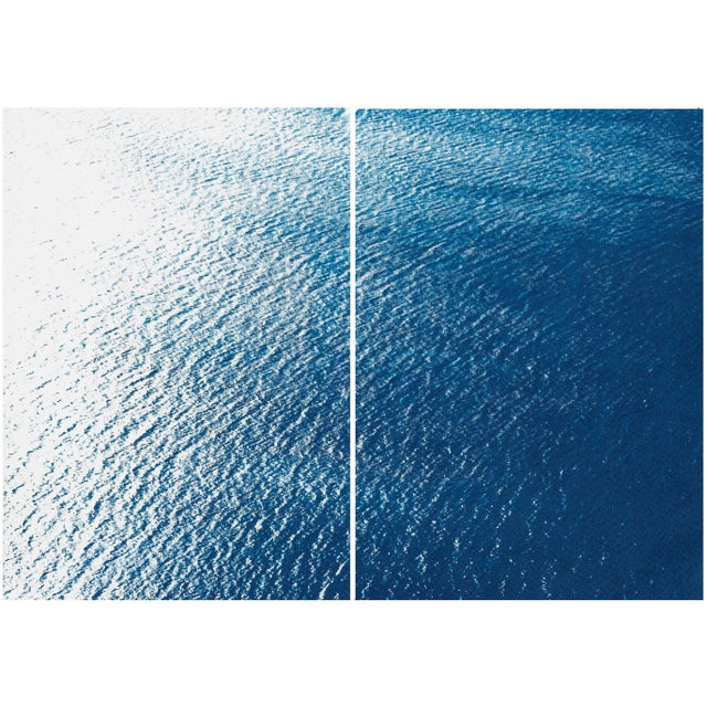 "Smooth Bay in the Mediterranean" Contemporary Diptych on Watercolor Paper Cyanotype - Set of 2 For Sale - Image 11 of 11