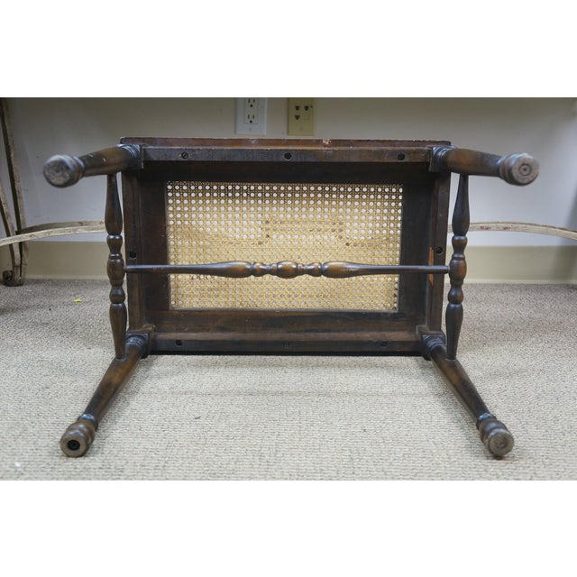 Antique Walnut Caned Piano Vanity Bench Seat Stool Foot Rest 18" For Sale - Image 9 of 16
