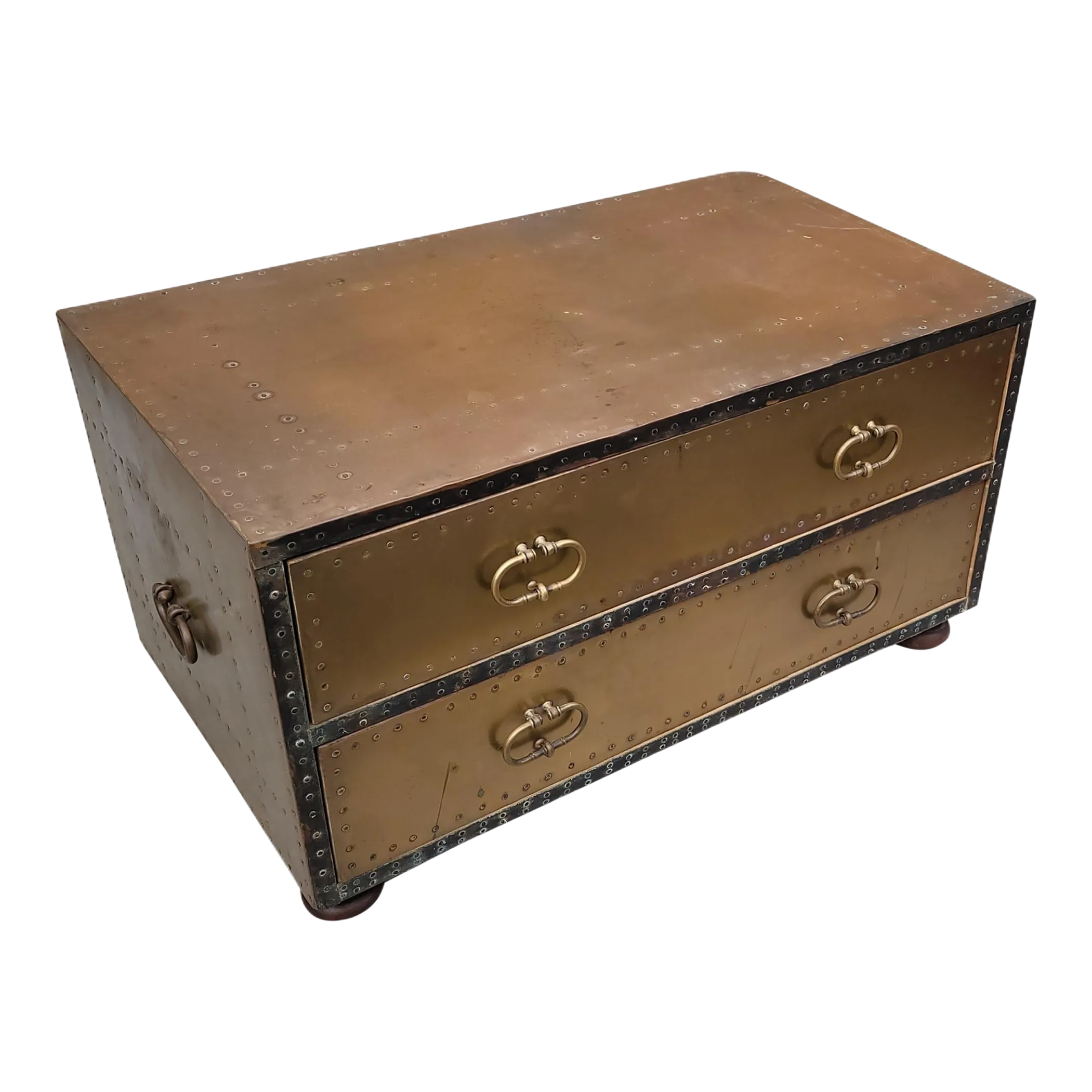 Mid 20th Century Sarreid Brass Cocktail Table With Drawers | Chairish