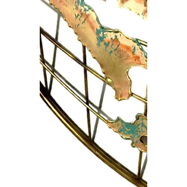 Brass Iconic Curtis Jere World Globe Torch-Cut Brutalist Abstract Metal Art Brass Wall Sculpture, a Pair For Sale - Image 8 of 14