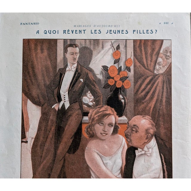 Art Deco Original 1924 Fantasio Magazine Illustration by Lorenzi – French Art Deco Print – "À Quoi Rêvent Les Jeunes Filles?" For Sale - Image 3 of 3