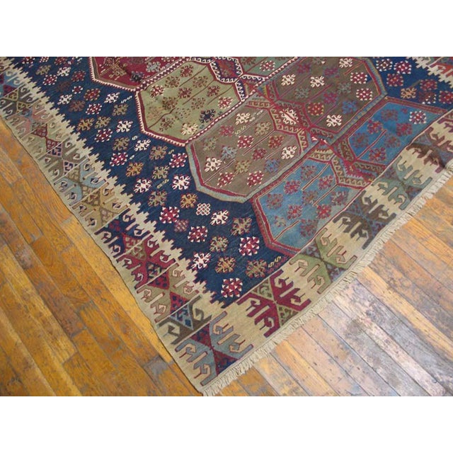 Mid 19th Century 1850s Multicolor Geometric Kilim Antique Turkey Rug Flat Weave Rug 5'0" X 10'8" Wool Carpet For Sale - Image 5 of 5