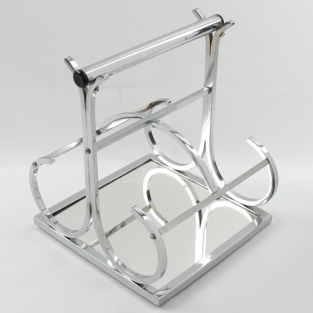 Chrome Jacques Adnet Art Deco Chrome Barware Wine Bottle Holder Carrier For Sale - Image 8 of 9