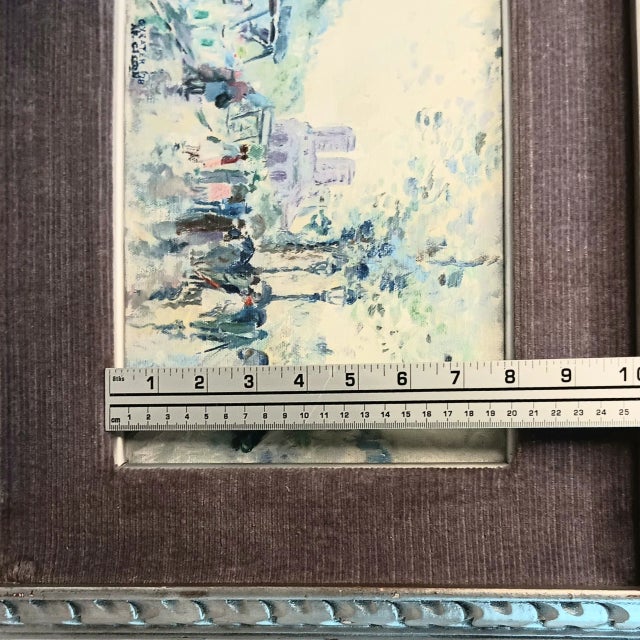 VTG Street Scene #1 Impressonist Painting Purple Velvet Matt Silver Frame 1978 For Sale - Image 9 of 18