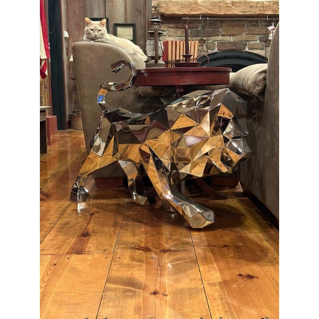 Lion Stainless Steel Polygonal Sculpture For Sale - Image 6 of 8