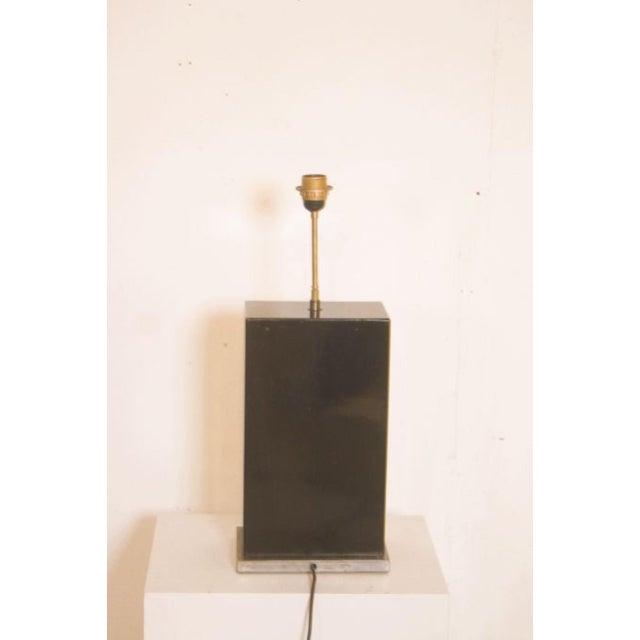 Large black lacquered wooden table lamp with a large black shade, and gold-colored interior, and a metal base\. height: 83...