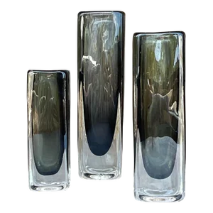 Vintage Boho Signed Art Glass Trio of Bud Vases