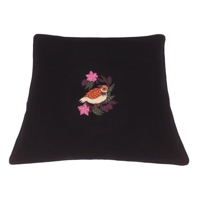 Textile Boho Chic Hand Embroidered Italian Velvet Pillow For Sale - Image 7 of 8