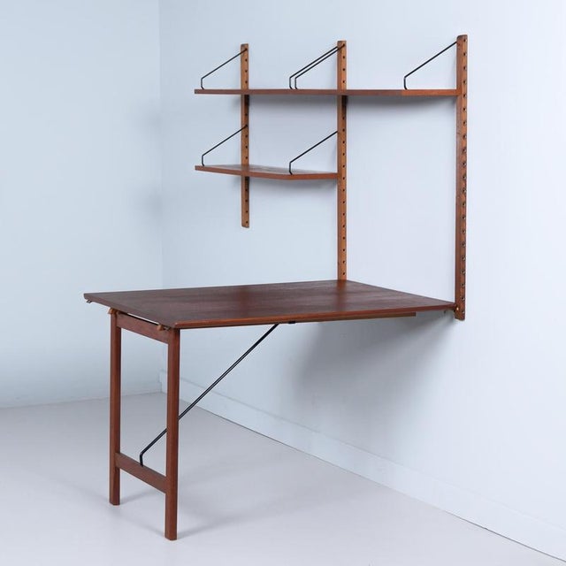 1960s Royal System Wall Unit in Teak with Fold-Out Desk by Poul Cadovius for Cado, 1960s For Sale - Image 5 of 11