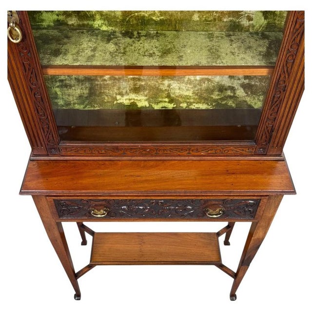 Antique Early 20th Century English Walnut Display Cabinet For Sale - Image 6 of 13