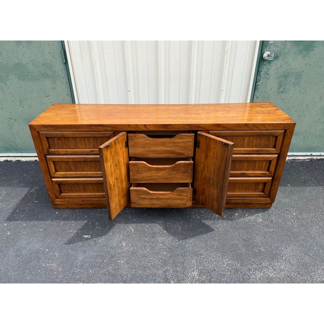 Dixie 1960s Dixie 9-Drawer Brutalist Walnut Triple Long Dresser For Sale - Image 4 of 12