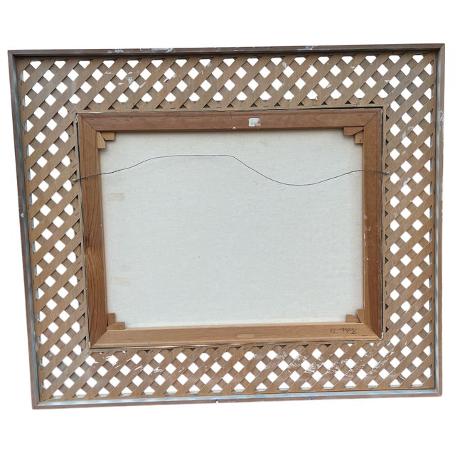 1980s Louis Tessier, a Marmoset Monkey Taking Sweets on a Painted Commode Giclée Reproduction Print on Canvas in Lattice Frame For Sale - Image 9 of 11