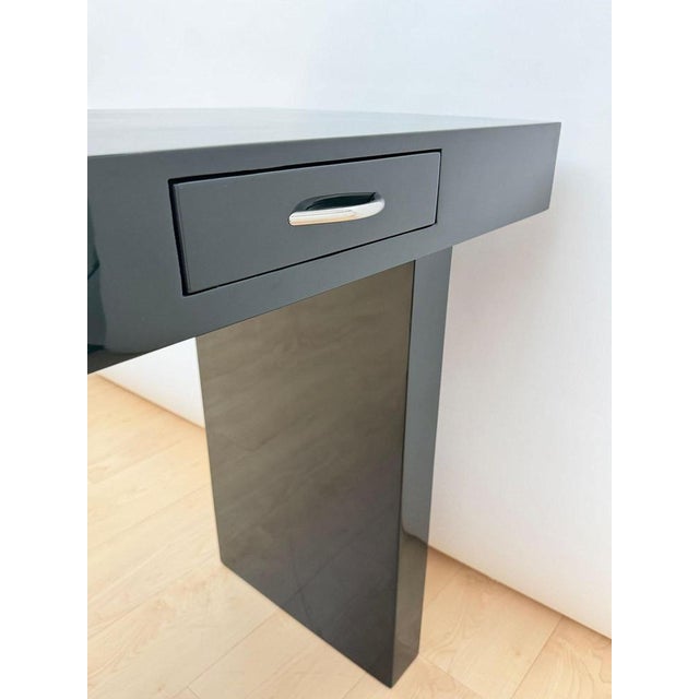 Brown Italian Design Console in Green Lacquer, Walnut & Chrome, Italy, 1970 For Sale - Image 8 of 18