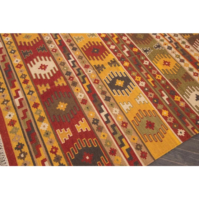 Colorful Modern Geometric Kilim Wool Rug For Sale In New York - Image 6 of 7