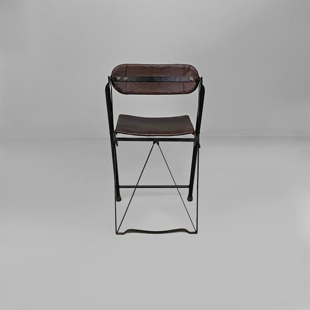Italian Modern Folding Chair in Brown Leather and Metal, 1980s For Sale - Image 4 of 18