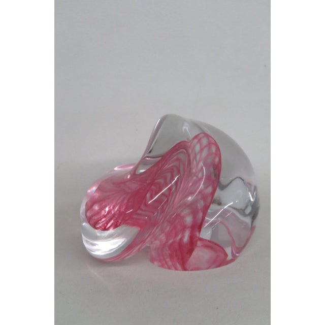 Late 20th Century Large Mid Century Style Art Glass Paperweight Pink Swirl Clear Overlay 5193b For Sale - Image 5 of 13